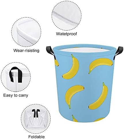 FODUOODUO תבנית בננה סלסלת כביסה על הכביסה הכחולה עם ידיות פטיש מתקפל תיק אחסון בגדים מלוכלכים לחדר שינה, חדר אמבטיה, ספר בגדי צעצועים