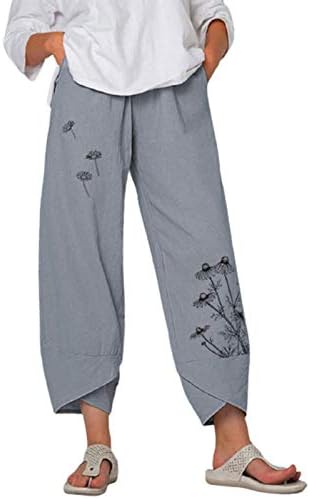 מכנסי רגל רחבים של פירו לנשים מכנסי פשתן כותנה מכנסיים מכנסיים מזדמנים מכנסי יבול חוף רופפים מכנסיים יבול קפריס