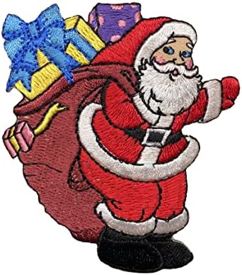 סנטה קלאוס - שקית/שקית בורדו - מתנות לחג המולד - ברזל רקום על תיקון