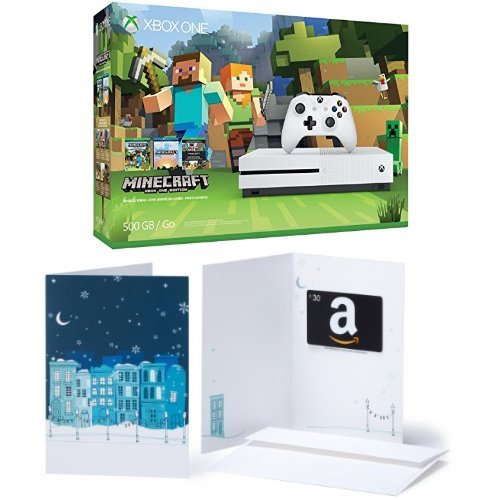 קונסולת Xbox One S 500GB - צרור Minecraft + $ 30 כרטיס מתנה של אמזון