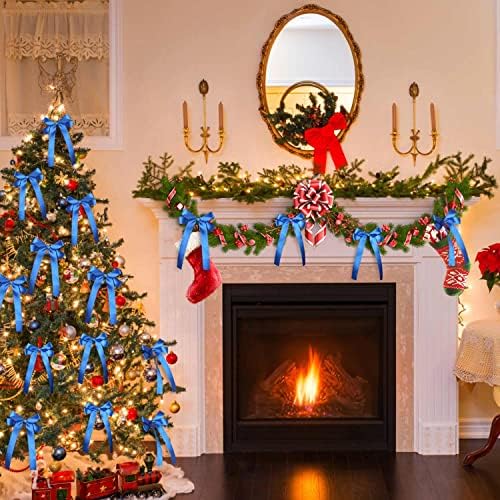 24 יחידות חג המולד קשתות עבור זרי, כחול סרט קשת חג המולד חג קישוטי עץ, חיצוני, חצר, אריזת מתנה, מקורה בית, מול מרפסת, אח, אח, מפלגה,