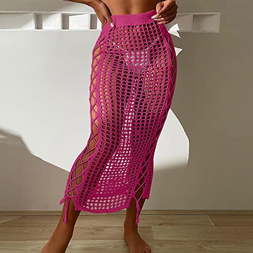 PVCS קיץ נשים חצאיות חצאיות רשת דגים בצבע אחיד חצאית מותניים גבוהה חצאית סרוגה סקסית ביקיני ביקיני כלפי חצאיות קיץ