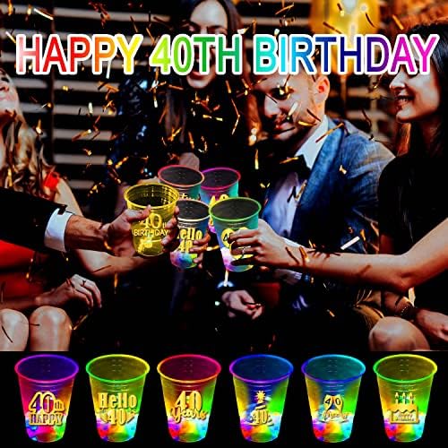 מישוניוס 24 יחידות זוהר קישוטי יום הולדת 40 לגברים / נשים אספקת מסיבת יום הולדת, 40 כוסות מסיבת יום הולדת, כוסות 40 למרכז יום הולדת 40,