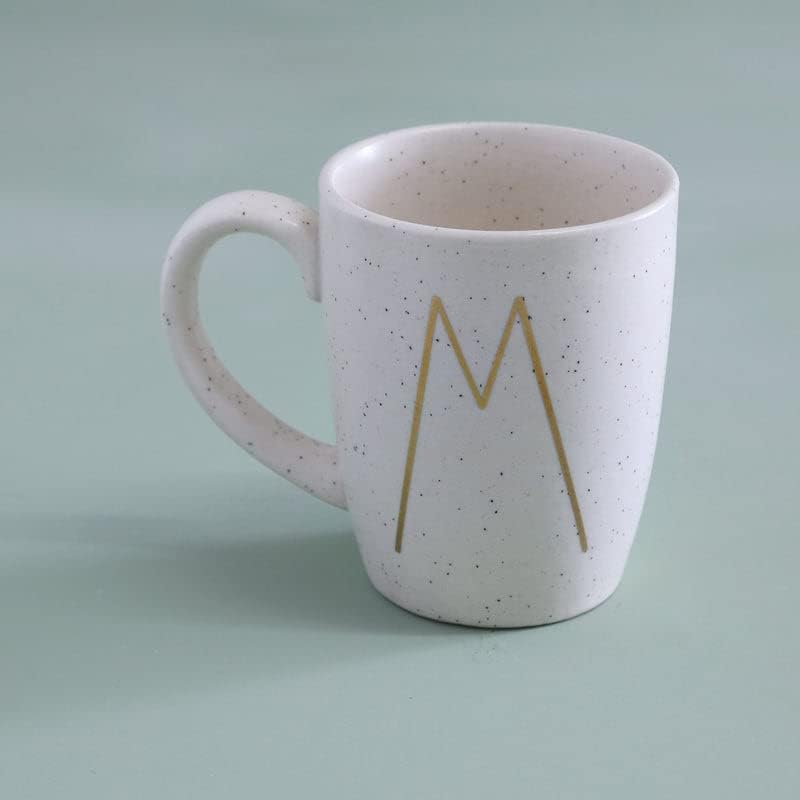 קמצוץ של ספל קרמיקה יפה M, ספל קפה קרמיקה של ראשי תיבות, ספל קפה מיקרוגל 8.5 גרם מושלם לשימוש במשרד ובבית, לבן