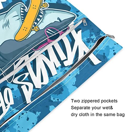 ZZXXB כריש הסוואה הדפס שקית רטובה אטומה למים חיתול בד שימוש חוזר תיק יבש רטוב עם כיס רוכסן לטיולים בריכת חוף כושר יוגה יוגה מוצריון בגד
