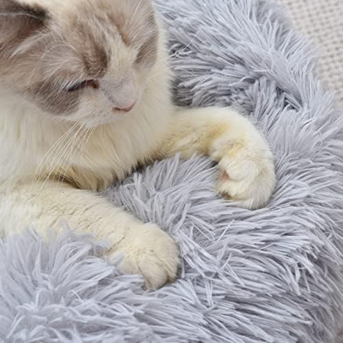 מיטת חתול גבניה לחתולים מקורה,22 אינץ ' רך ארוך קטיפה כרית רחיץ מיטה לחיות מחמד מרגיע עצמי התחממות כיכר חתול וכלב מיטה אנטי להחליק & מגבר;