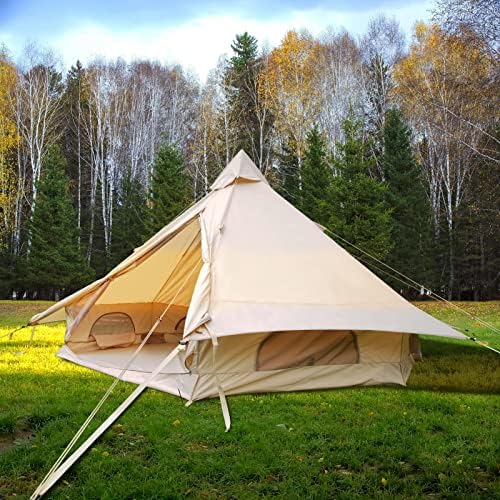 אוהל קמפינג חיצוני של Baralir חיצוני אוקספורד פעמון אוהלי ספארי אוהל יורט למשפחה עם אוורור מגניב דלתות רשת וחלונות, נהדר גם לחורף עם רוכסן