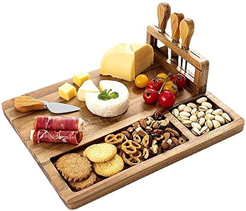 סטים של לוח גבינה וסכין, לוח גבינת במבוק, מגש מגש גבינה עם מעמד ניתנת לניתוק, שמור על זה בטוח ומסודר ונגיש בקלות, לזוג, מתנת מקלחת כלות
