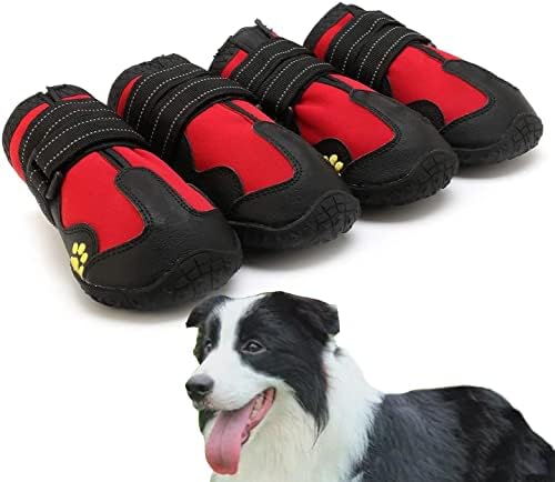 מגפיים אטומים למים, מגפי כלבים מגן כפה נעלי כלב נושמות נעליים נגד החלקה נעליים עם רצועות רפלקטיביות חיצוניות שלל כלב חורפי לגודל בינוני