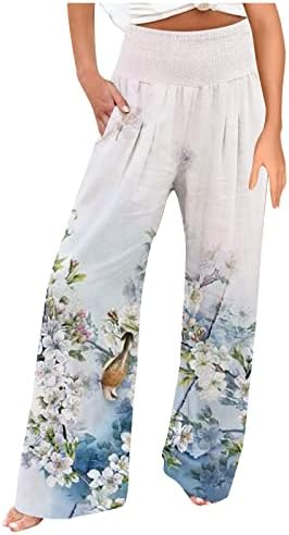 מכנסיים מזדמנים לנשים מכנסיים נמתחים רגל רחבה מכנסיים פלאצו הדפס מזדמן מכנסי חוף מכנסיים טרנדי