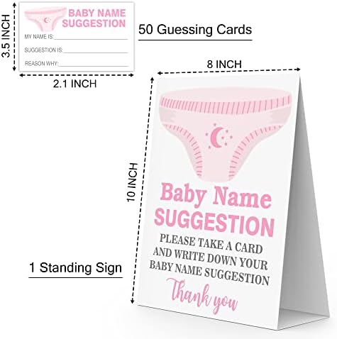 שם תינוק הצעה למקלחת תינוק, חיתול ורוד שם נושא הצעה כרטיסי משחקים, 1 סימן & מגבר; 50 ערכת כרטיסי מילוי, מקלחות תינוק מין לחשוף כרטיסי