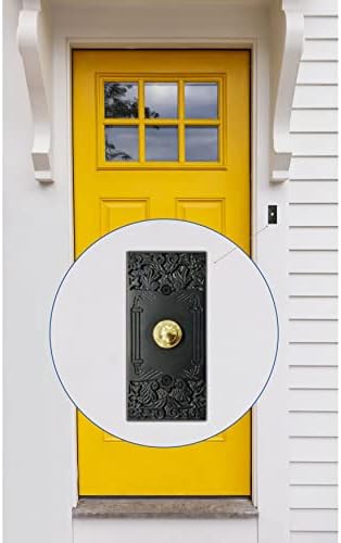 כפתור פעמון דלת אקאטבה עם סט ציר - 2 חתיכות צירי שער לגדרות עץ כבד - כפתור לחצן פעמון - כפתור פעמון קווי - צירי אסם לדלתות - צירים שחורים