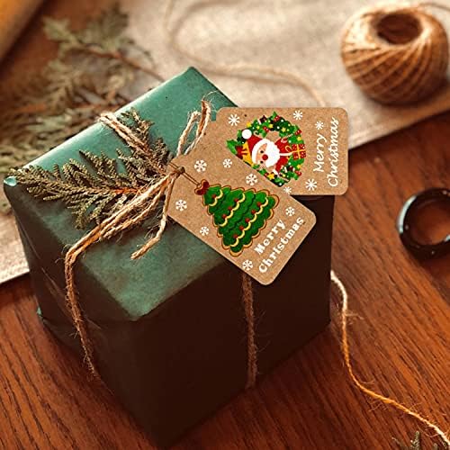 100 יחידות חום קראפט נייר תגיות מתנה לחג המולד בעשרה דפוסים דפוסי חג המולד כרטיסי תג עיצוב לקישוט DIY חג המולד קישוט.