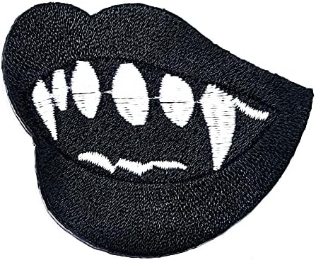 HHO תיקון סט 3 חלקים. שפתיים שחורות סקסיות רוח רפאים ערפד ברזל על טלאים רקומים שפתיים ערפדיות ופאנגים מוטיב קריקטורה רקמת אפליקציה