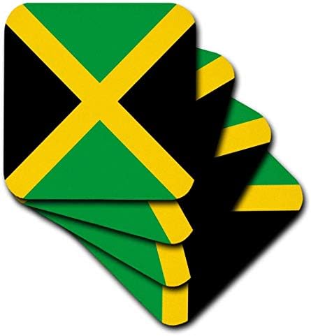 3 רוז_158342_3 דגל כיכר ג 'מייקה הקריביים ג' מייקה ירוק שחור צהוב זהב סלטיר צלב את צלב קרמיקה אריח תחתיות, סט של 4