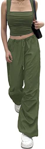 מכנסי מטען של לוארה נשים עם שלושה כיסים שרושים מכנסי מצנח רחבים עם מותניים נמוכים