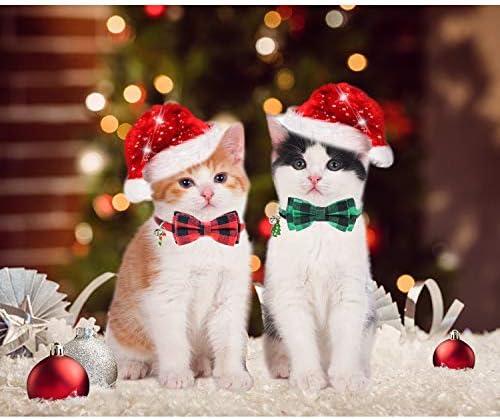 מאליאר 2 מארז חתול צווארון הבדלני עם חמוד עניבת פרפר ופעמון, חג המולד קלאסי משובץ דפוס צווארון עם מתכוונן בטיחות אבזם מתאים לחתולים קיטי
