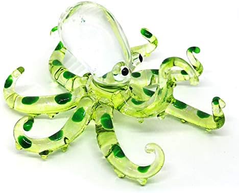 זואוקראפט זכוכית ים תמנון פסלון ירוק מיניאטורה יד מפוצצת בסגנון חוף מתנה לעיצוב בית מתנה אספנית
