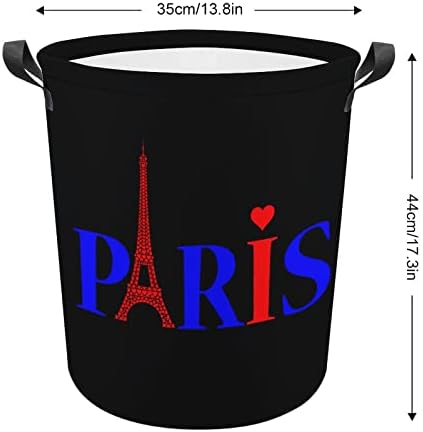 אהבת לב פריז מגדל אייפל סלי כביסה עם ידיות עמיד למים עגול מתקפל בגדי סל אחסון תיק ארגונית