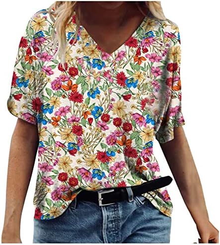 קיץ V צוואר חולצות לנשים חולצות שרוול קצר אופנה מודפס