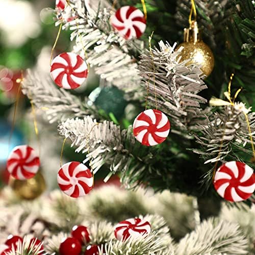 קישוטי עץ חג המולד של סוימיס קישוטי מנטה ממתקים אדומים ולבנים קישוטים לחג המולד למלאכת DIY 50 יחידות 25 ממ