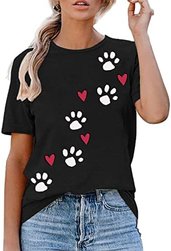 Xiwukod Love לב שרוול קצר חולצות T כלב חמוד כפה הדפסת חובב כלבים מזדמנים טי טריקו