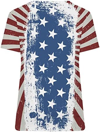 חולצת דגל אמריקאית נשים קיץ 4 ביולי פטריוטיות V צוואר צוואר שרוול קצר
