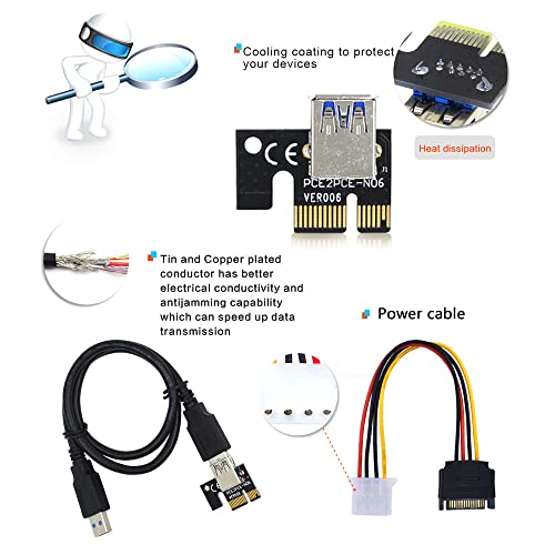 1PCS PCI-E RISER 009S/010 פלוס כרטיס PCI PCI E מאריך USB 3.0 SATA עד 4PIN MOLEX מתאם כבלים כבלים מתאים לכרטיס מסך, 3IN1 RISER 009S