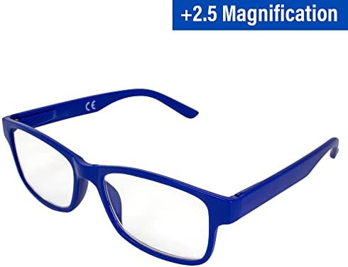 משקפי קריאה של ראייה גלובלית +2.5 הגדלה מסגרת כחולה עם עדשה ברורה וגווני קליפ מקוטבים תואמים
