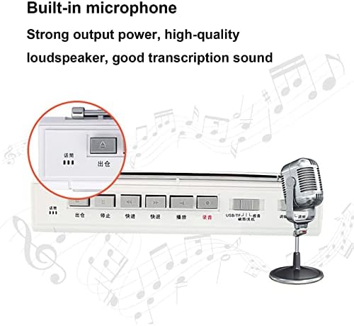 נגן קלטת USB/TF, פונקציית הקלטה, רדיו FM/MW, כונן קלטת מכונה הוראה קטן, עם שקע אוזניות/מיקרופון מובנה, לבן