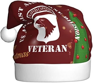 צבא ארצות הברית 101 דיוויזיה מוטסת ותיק מבוגרים מצחיקים קטיפה כובע סנטה כובע חג המולד לנשים וגברים כובע חג המולד