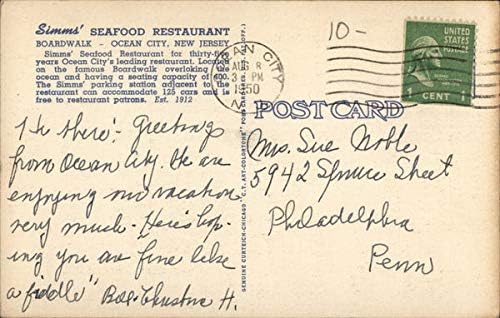 מסעדת פירות הים של סיממס אושן סיטי, ניו ג'רזי NJ גלויה עתיקה מקורית