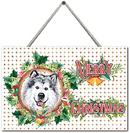 שלט חג מולד שמח כלב חמוד כלב הולי זר חווה כניסה של שלט עץ דלת קישוטי חג המולד כמתנת חג עונתית למשפחת חבר 4 x 6