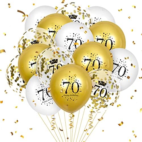 יום הולדת 70 בלונים 15 יחידות זהב לבן שמח יום הולדת 70 יום הולדת לטקס בלוני בלונים קונפטי בלונים זהב לבן קישוטי מסיבת יום הולדת 70 לנשים