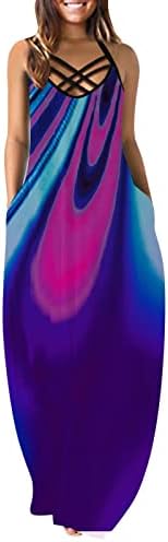 שמלת מקסי פרחונית של ווקאצ'י לנשים, שמלות מקסי של נשים ללא שרוולים עניבה ארוכה שמלת צבע שמלות מזדמנים עם כיסים