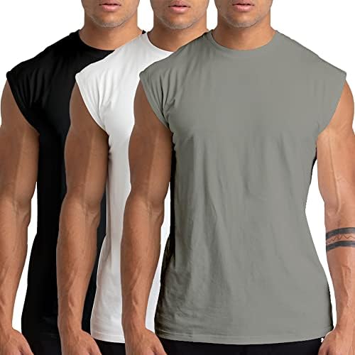 חור 3 חבילה גברים של חדר כושר גופיות אימון שרוולים חולצות ספורט שרירים טנק אימון פיתוח גוף חולצות