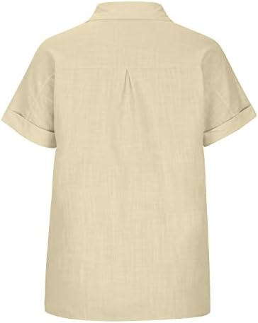 חולצת חולצת סתיו בקיץ לנשים שרוול קצר 2023 כותנה פשתן V צב צב כפתור כלפי מעלה טי בסיסי XG XG