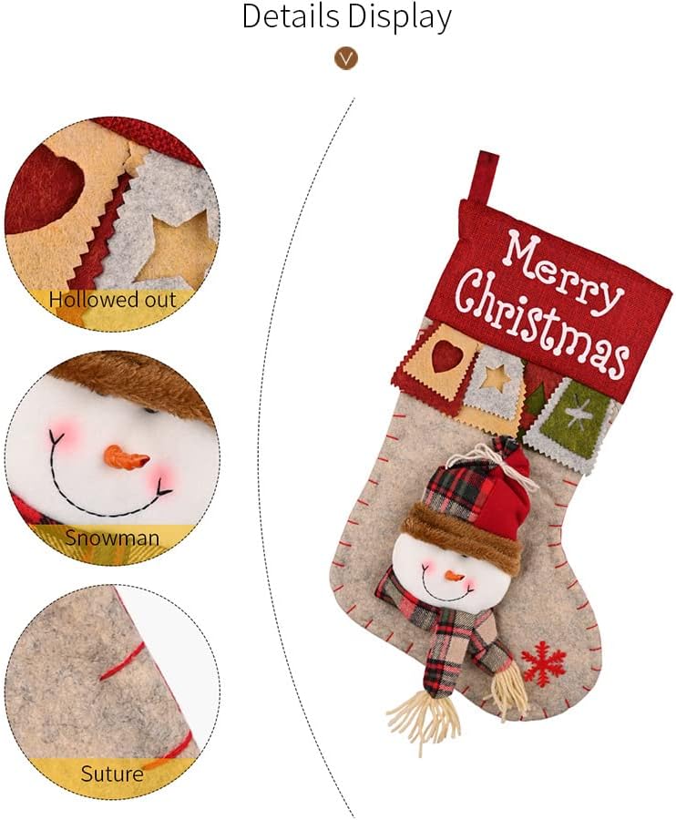AGRADI 3 חבילה Big Stockings Stockings Snowman, סנטה קלאוס, איילים גרבי חג המולד קלאסיים מתאימים לקישוטים לחג המולד של משפחת חורף