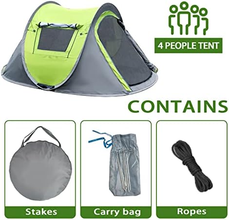 Ydy+yqy קמפינג אוהל לאדם 2/3/4, קל לסחוב אוהל משפחתי כיפה עם 2 חלונות ואוורור קרקע אחד לזרימת אוויר, ירוק