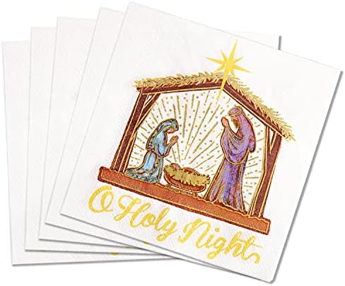 Quera 60 חבילה o מפיות לילה קדוש מפיות נייר חג המולד מפיות לידות המפיות של ישו 5 x 5 מפיות חד פעמיות דתיות לארוחת ערב חורף שנה טובה חג