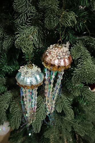 2 מארז זכוכית מדוזה קישוטי חג המולד לקישוטי עץ חג המולד, זכוכית צבועה ביד חוף חוף חוף טרופי קישוטים לבעלי חיים