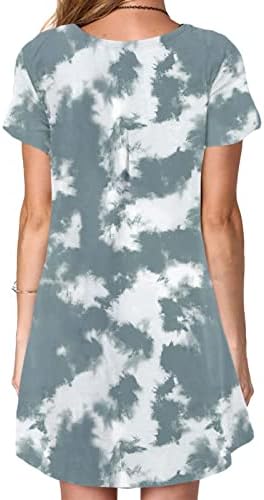 שמלת טנק קיץ של LMDUDAN לנשים פס אופנה שרוול קצר חולצות שמלות שמלות מיני זורמות זורמות עם כיסים