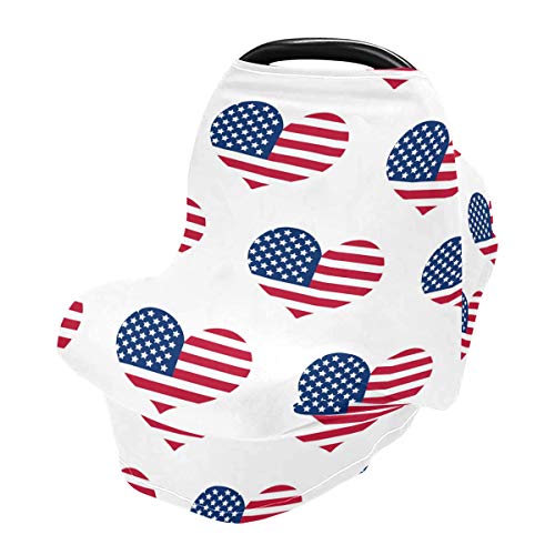 יום העצמאות של אמריקה דגל כיסויי מושב לרכב לתינוק - כיסוי עגלת עגלת קניות עגלת עגלות, חופה של רכב רב -שימושי, לתינוקות ואמהות מניקות