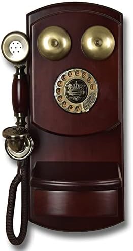 טלפון עתיק מעץ עתיק רכוב וינטג 'חיוג סיבוב רטרו רטרו טלפון חוטי טלפון קווי קו קווי קו קווי קווי קווי