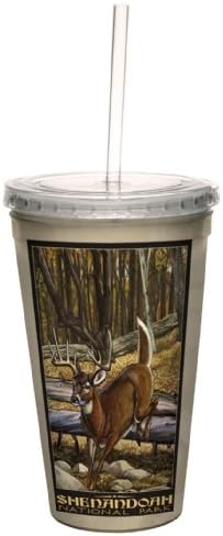 ברכות נטולות עצים CC333333 וינטג 'שננדואה פארק צבי זנב לבן מאת פול א. לנקוויסט מטייל אומנותי כוס מגניבה עם קש, 16 גרם