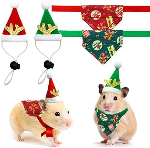 COOSHOU ארנב חג המולד כובע גינאה חזירי כובע צעיף משולש תלבושת לחג המולד חג המולד דפוס מתנה ירוק אדום לאנני סוכר גינאה שרקנים