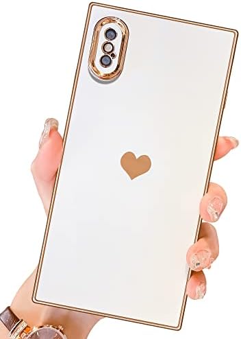 MTBACON תואם למארז ה- iPhone X/XS Square, מארז לב אהבה חמוד לנשים בנות נערות הגנת עדשות אלקטרופלט פינות מחוזקות מארז אטום הלם לאייפון