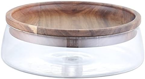 BBSJ קערת זכוכית יצירתית עם צלחת עץ קופסאות אחסון מיובשות קופסאות מיכל מגש פרי עם מכסה עץ למשרד מטבח ביתי