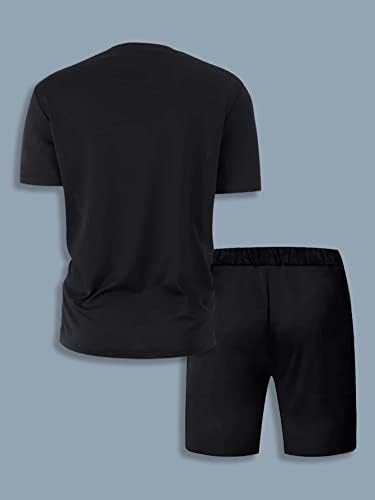 FIOXA תלבושות של שני חלקים לגברים גברים בצבע חסימת אות גרפית טי ומכנסיים קצרים