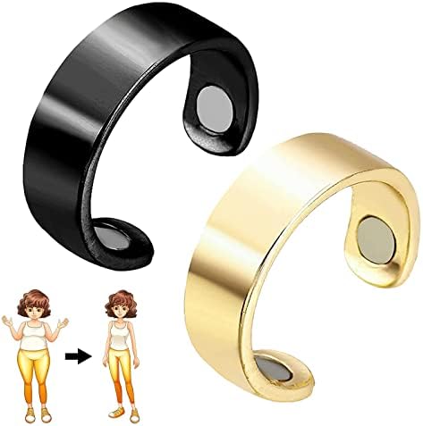 2 PCS טבעת ניקוז לימפה מתכווננת טבעת מגנטית טיפולית לגברים ונשים, טבעת גמילה מגנטית מקדמת זרימת זרימה, טבעת מגנטית לניקוז לימפה הקלה על